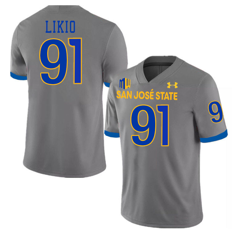 San Jose State Spartans #91 Quincy Likio College Football Jerseys,Uniforms-Grey